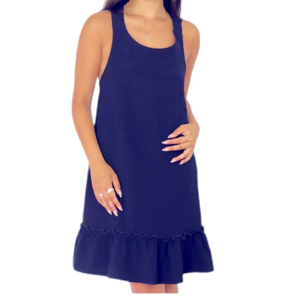 Sézane Mathilde Navy Mini Dress with Ruffle Hem Size 8